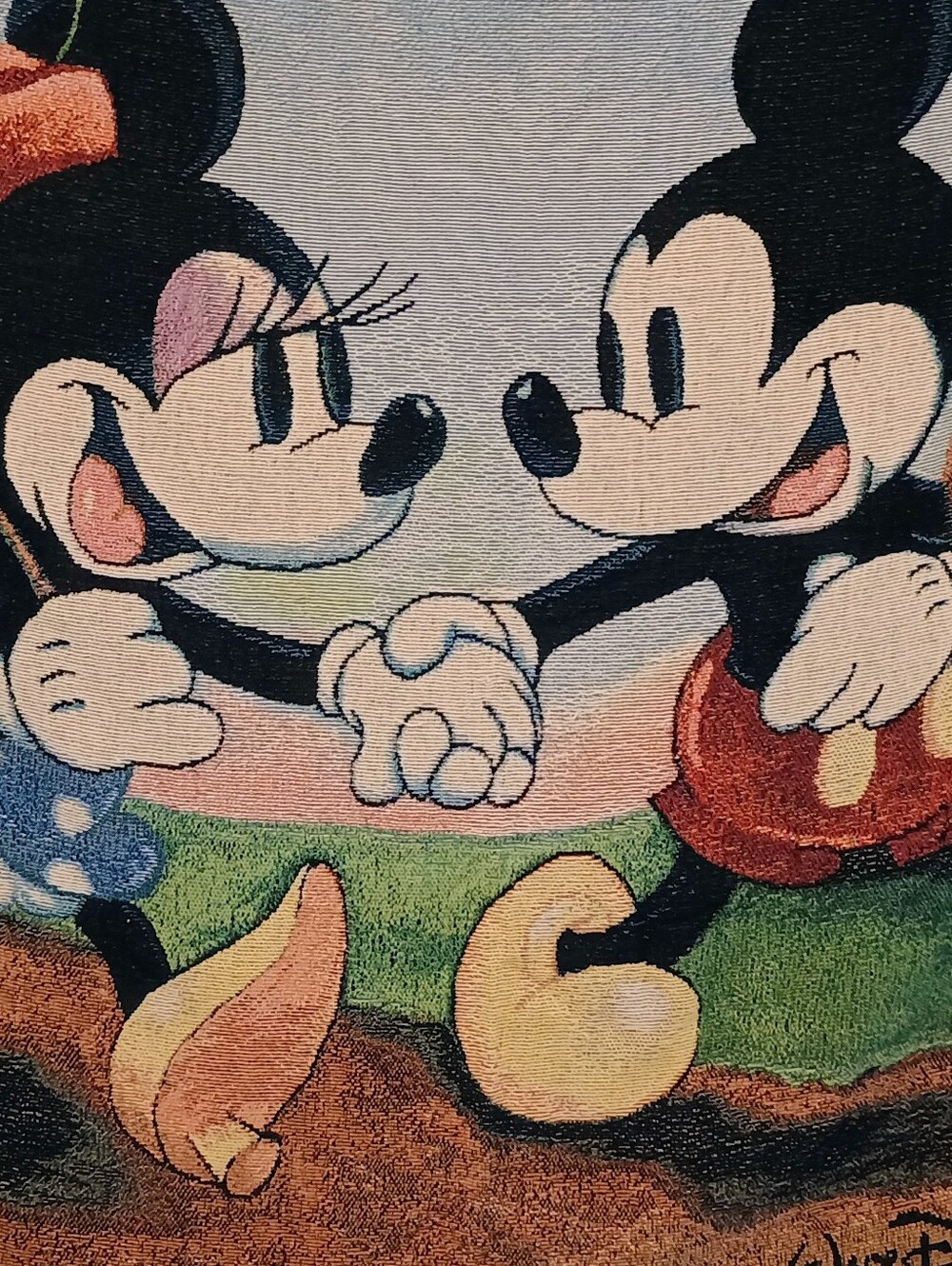 Vintage Walt Disney World Mickey & Minnie Mouse Woven Tapestry Throw Blanket
